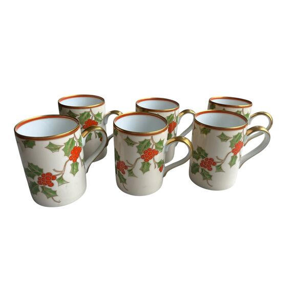 Fitz & Floyd Christmas Holly Mugs – Set of 6 (1982, Japan) new unused - Picture 3 of 6